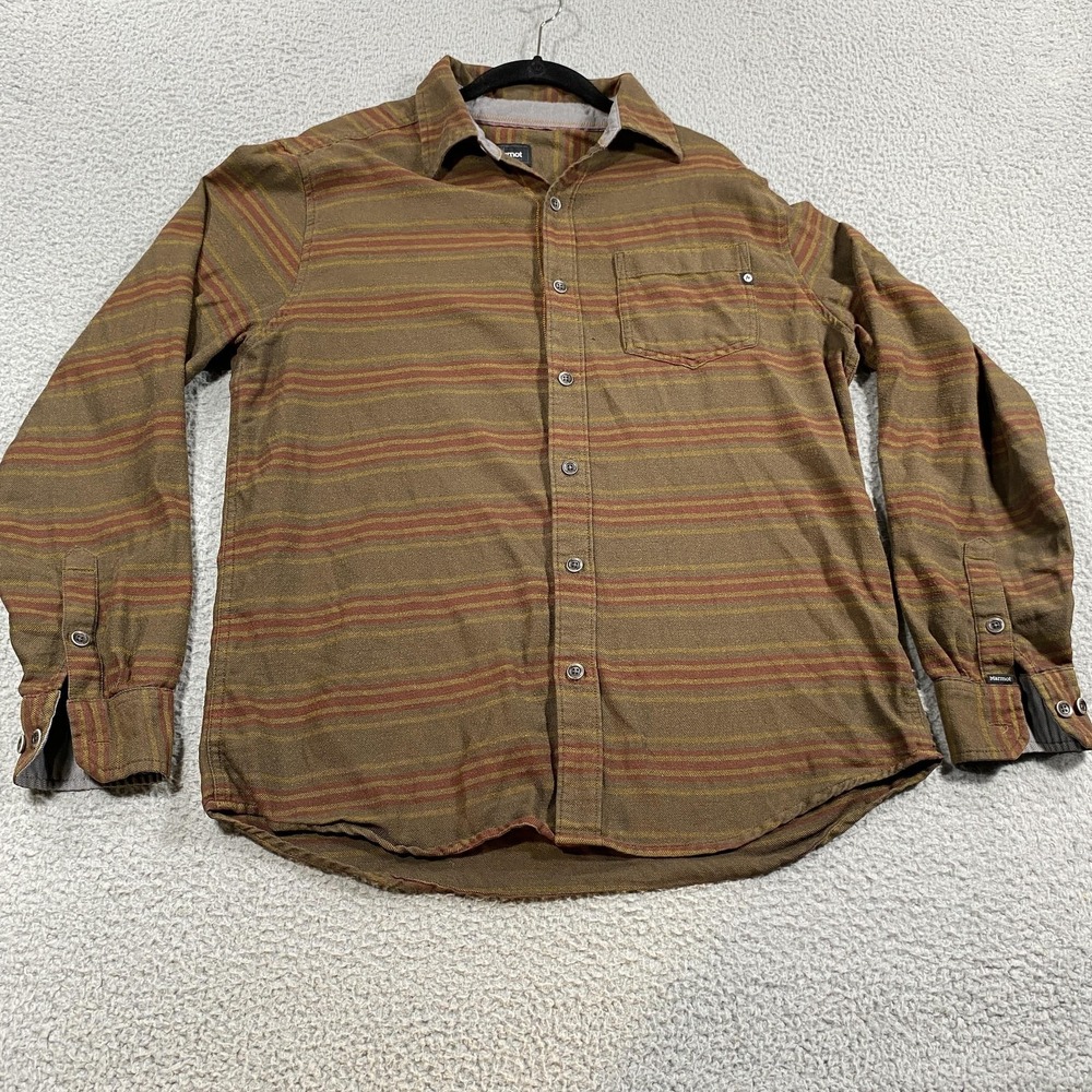 Marmot Shirt Mens Medium Brown Stripe Long Sleeve Button Front Outdoors‎